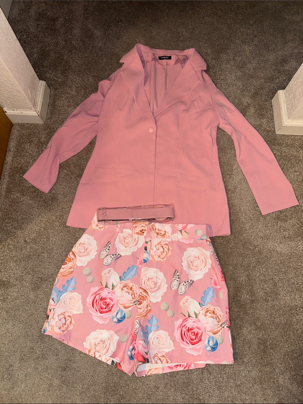 Women's Dusty Pink Blazer Set Tailored Single-Button Jacket